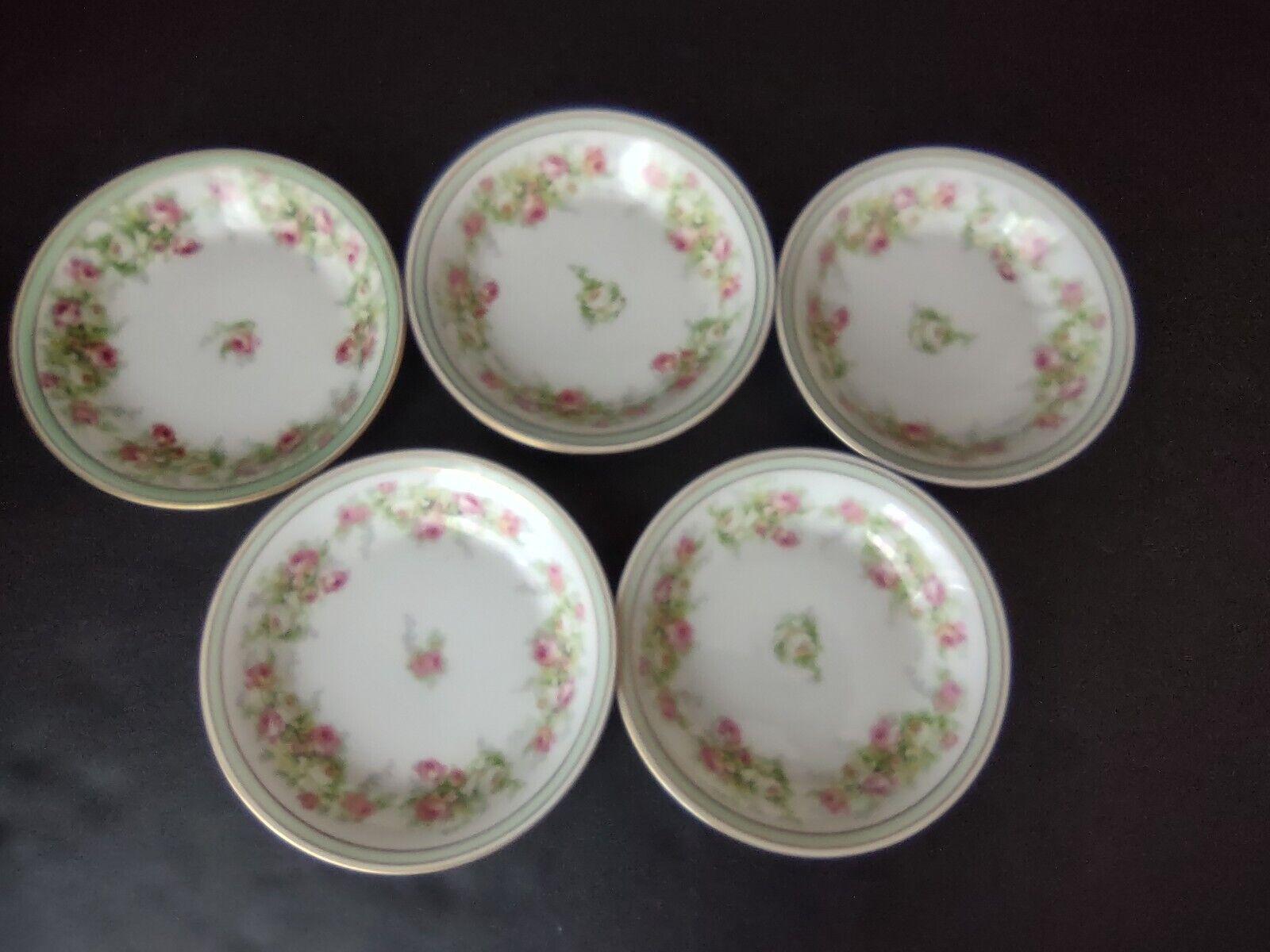 Coronet Limoges France 5 x Bowl 5-1/4" Mint Band Gold Trim Pink Rose (lot 552)