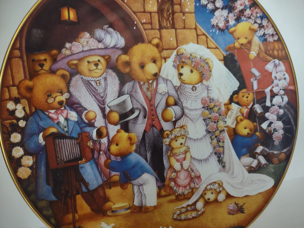 Vintage Wall Plate Franklin Mint Teddy Bear Wedding (lot 2787c)