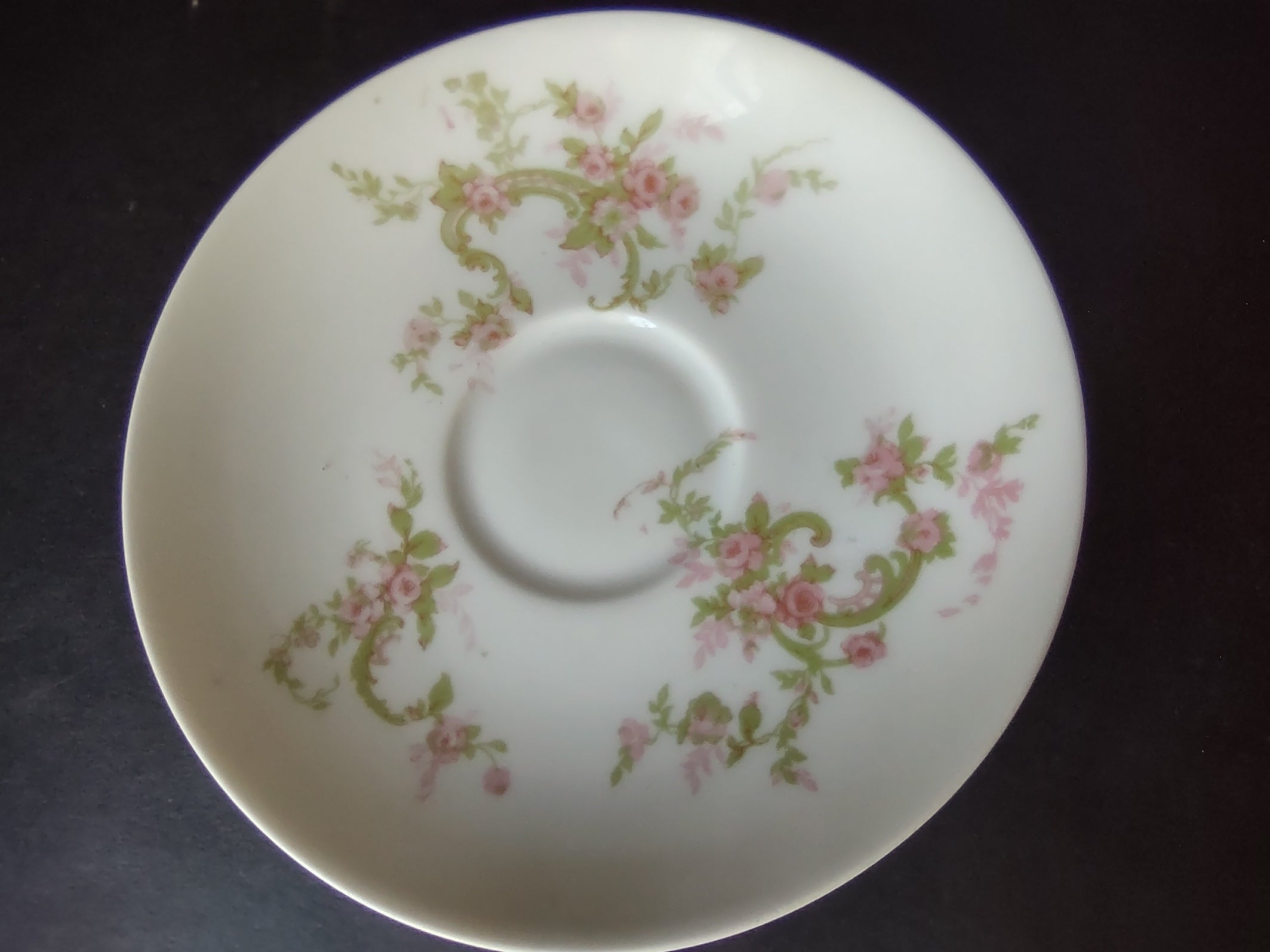 Haviland Limoges Saucer ONLY Pink Rose Green Ribbon (lot 894)