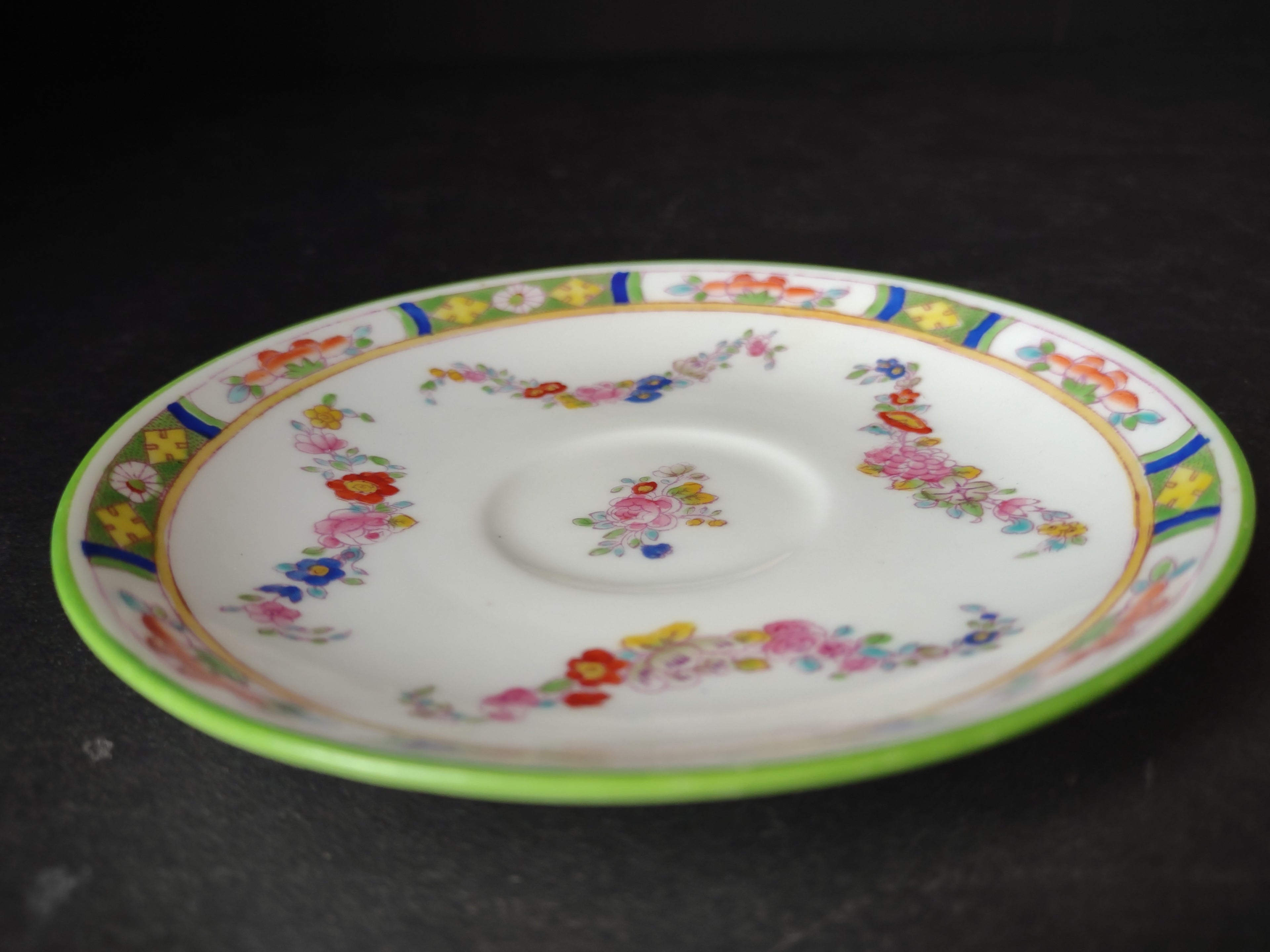 Vintage Minton Rose Green Trim Demitasse Saucer Bone China England (lot 5480)