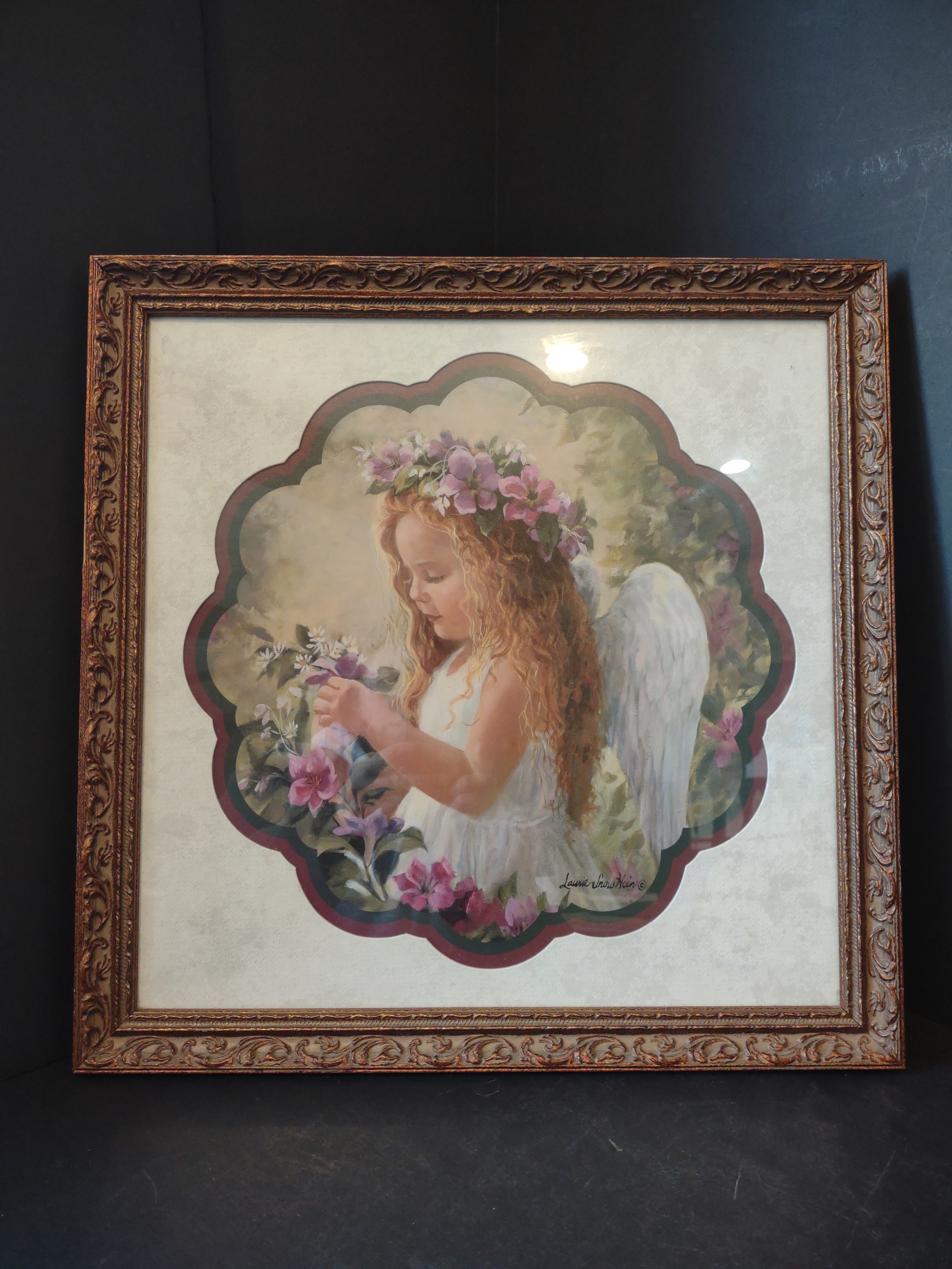 Vintage Home Interiors Angel Girl Picking Flowers Laurie Snow Hein (lot 2624c)