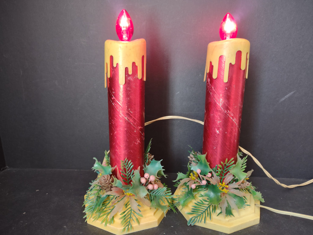 Vintage MCM 12" Red Foil Christmas Pillar Candle Electric (lot 3052j)