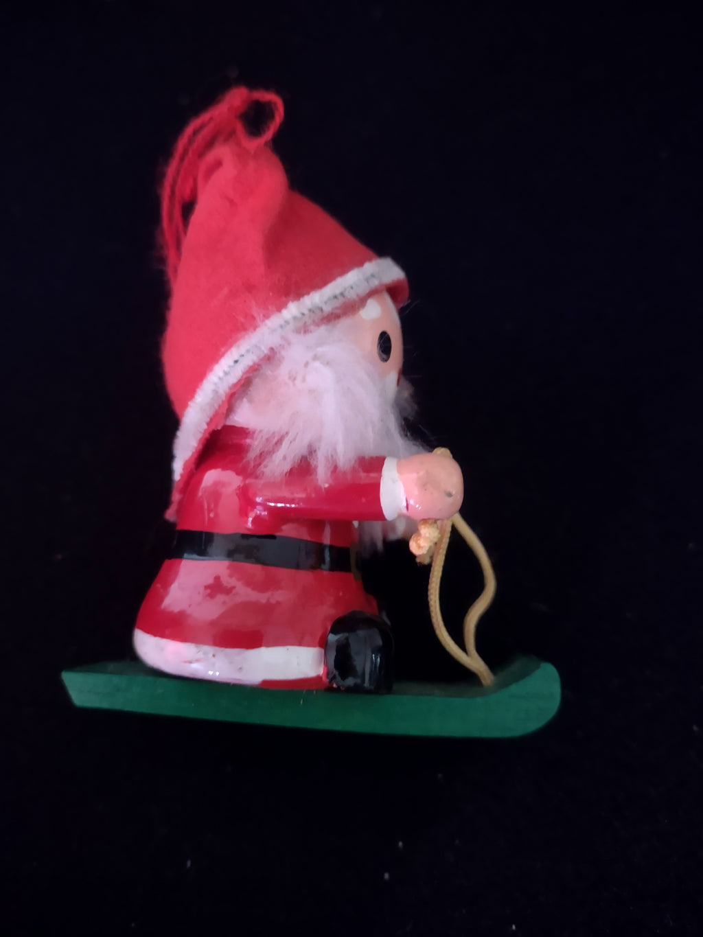 Vintage Christmas Wooden Santa Claus Ornaments 2 Skates 1 Sled (Lot 4635)