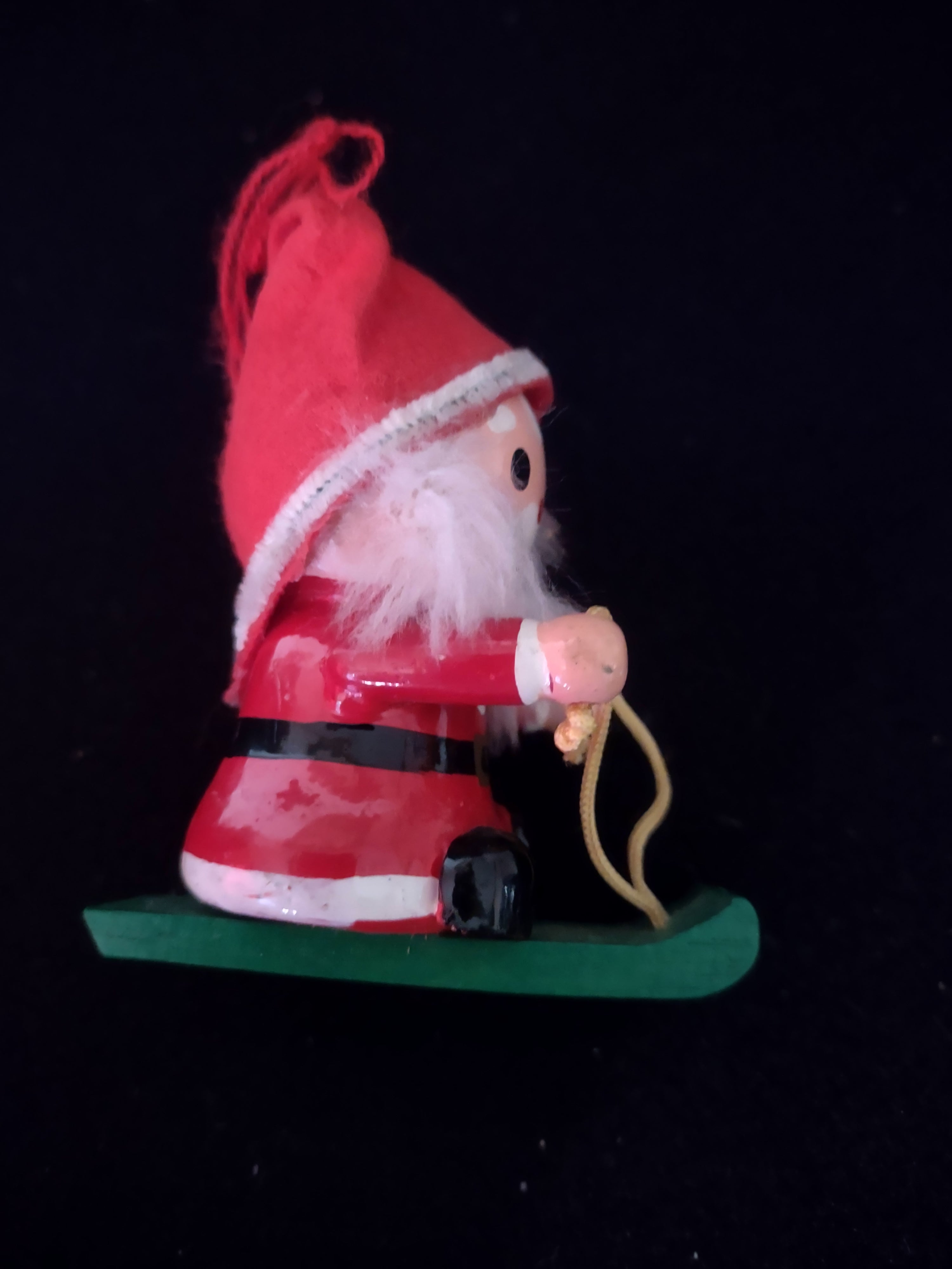 Vintage Christmas Wooden Santa Claus Ornaments 2 Skates 1 Sled (Lot 4635)