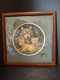 Vintage Home Interiors Print Picture Wolf with Pups 17"x17" (lot 2623c)