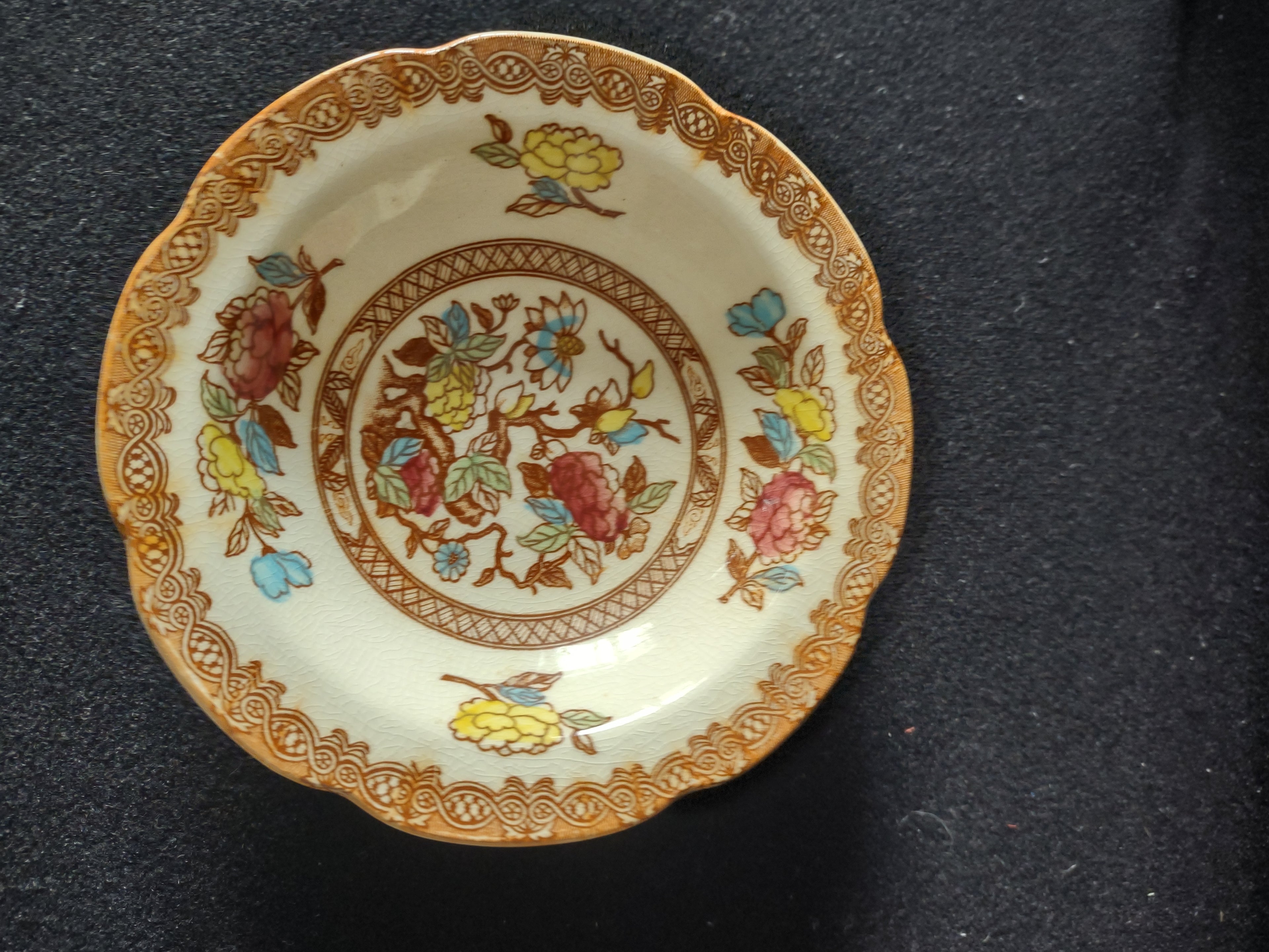 Vintage Maruta Japan Indian Tree 5-1/2" Bowl Floral Brown White (Lot 5055)