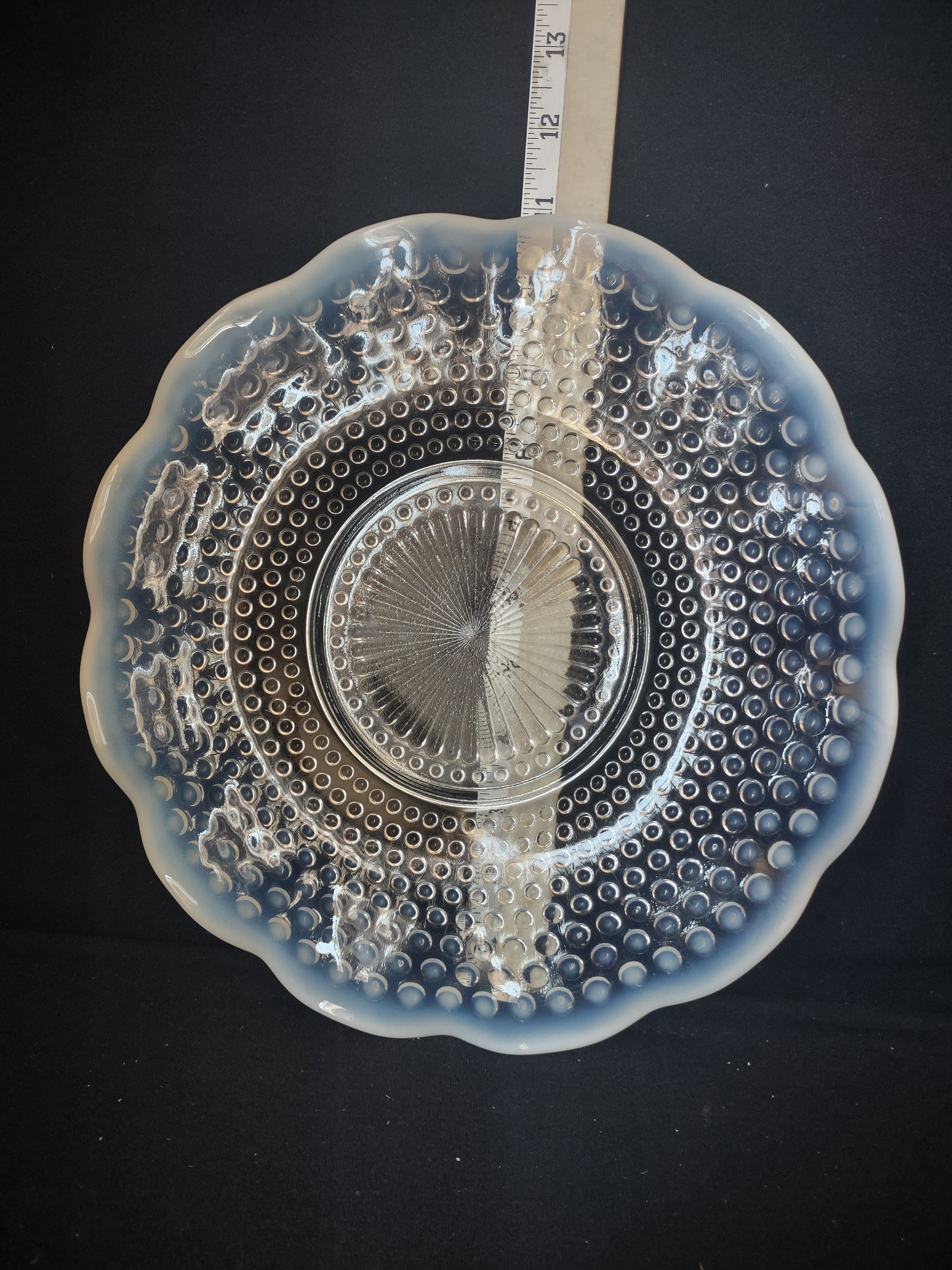 Vintage Anchor Hocking Moonstone Hobnail Ruffled Serving Plate 10-1/2" (lot 2687c)