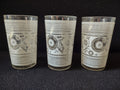Vintage MCM Small 4" Juice Glass x 3 White Flowers Diamond Pattern (lot 5170)