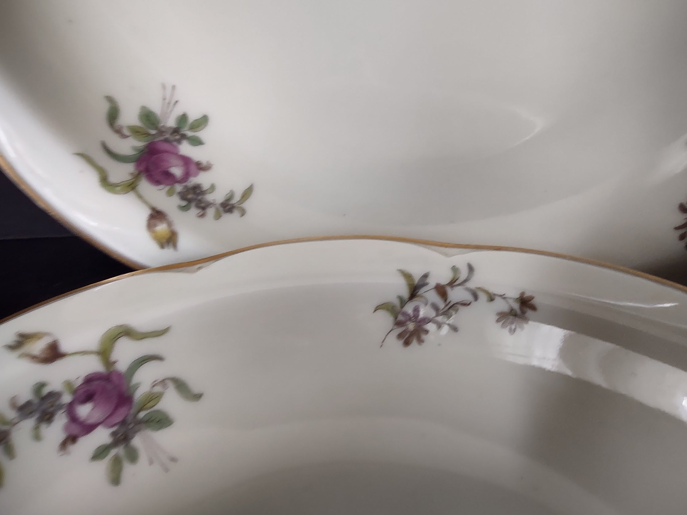 Haviland Limoges 2 x Cream Soup Spaghetti Bowl Peony Flower Cream Color (lot 925)