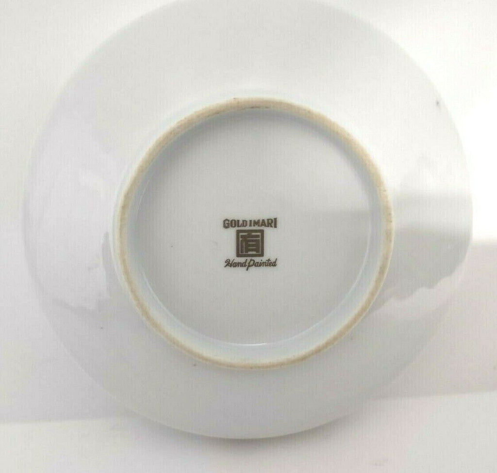 Vintage Gold Imari Hand Painted Trinket Dish Gold Yellow Flower Round Tray 001