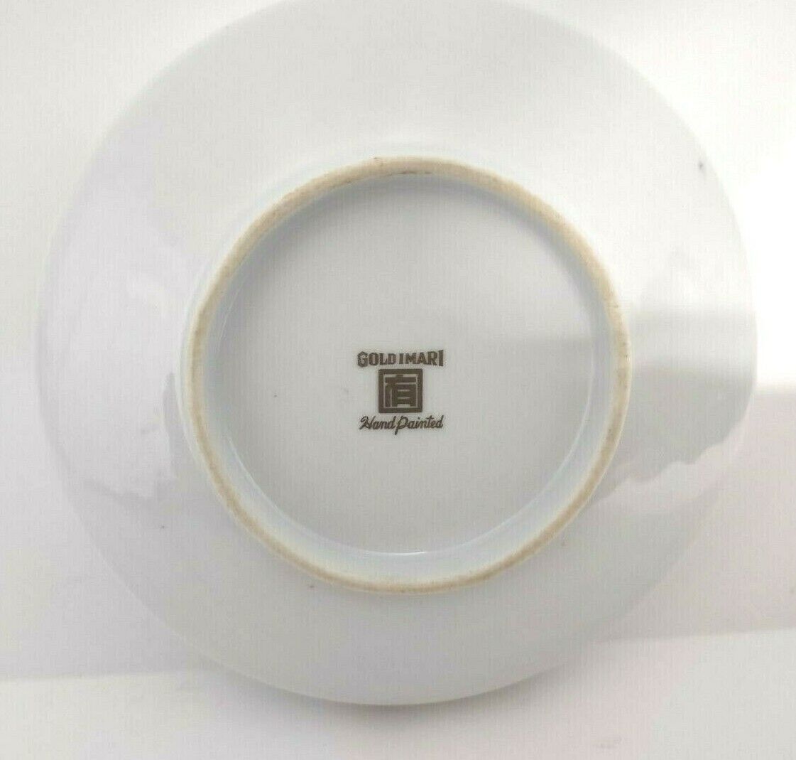 Vintage Gold Imari Hand Painted Trinket Dish Gold Yellow Flower Round Tray 001
