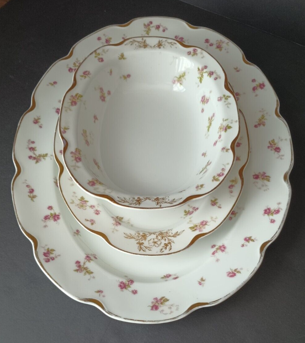 Haviland Limoges Set Two Serving Platters & Vegetable Bowl Gold Trim (lot 371)