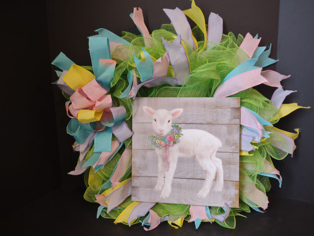 Front Door Wreath Mesh Decor Easter Lamb (lot 1365)