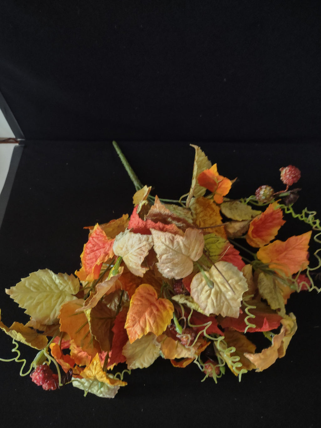 Thanksgiving Fall 16" Orange Yellow Leaves And Berries 1 Twig (Lot 3545)