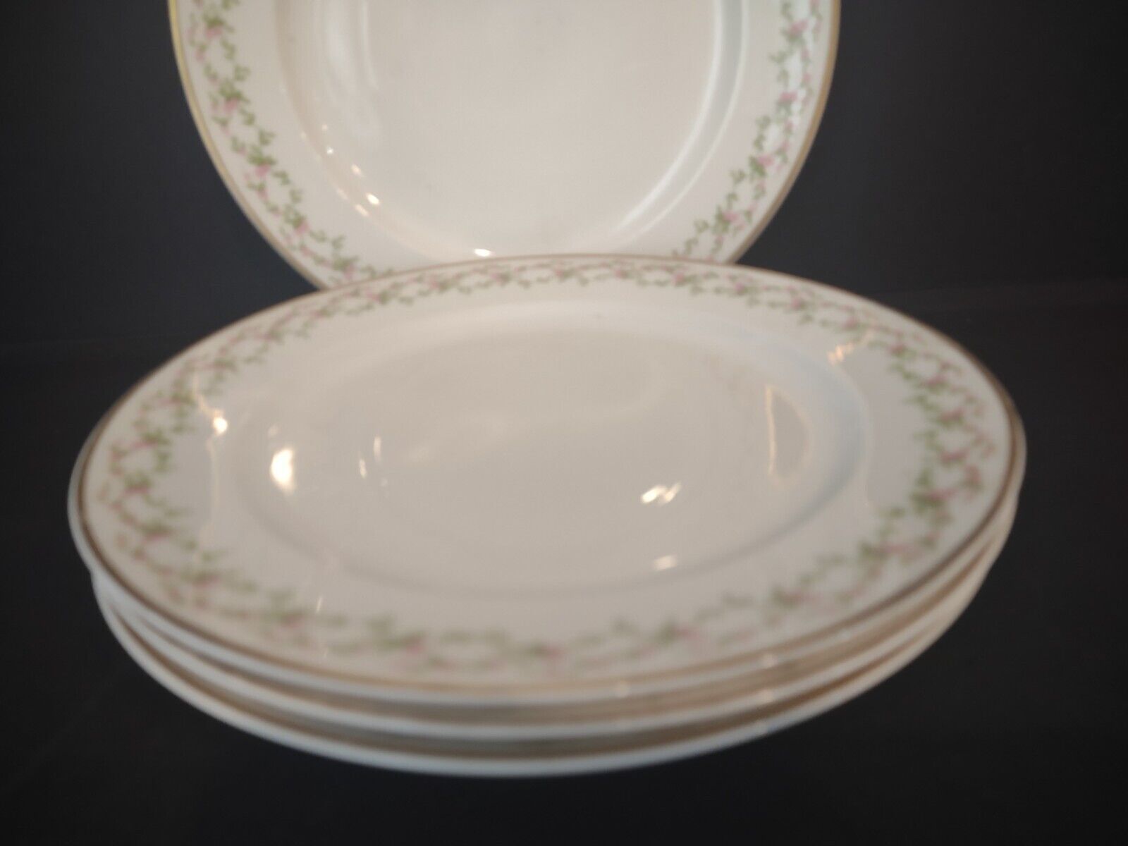 GDA Limoges France 4 x Salad Plate Gold Trim Pink Rose Garland (lot 553)