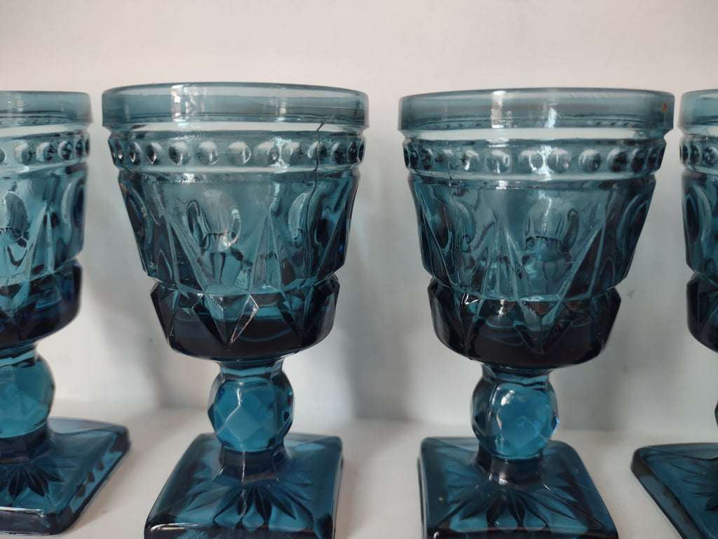 Vintage Indiana Glass Colony Park Lane 3-1/2" Blue Small Glass x 5 (lot 2950c)