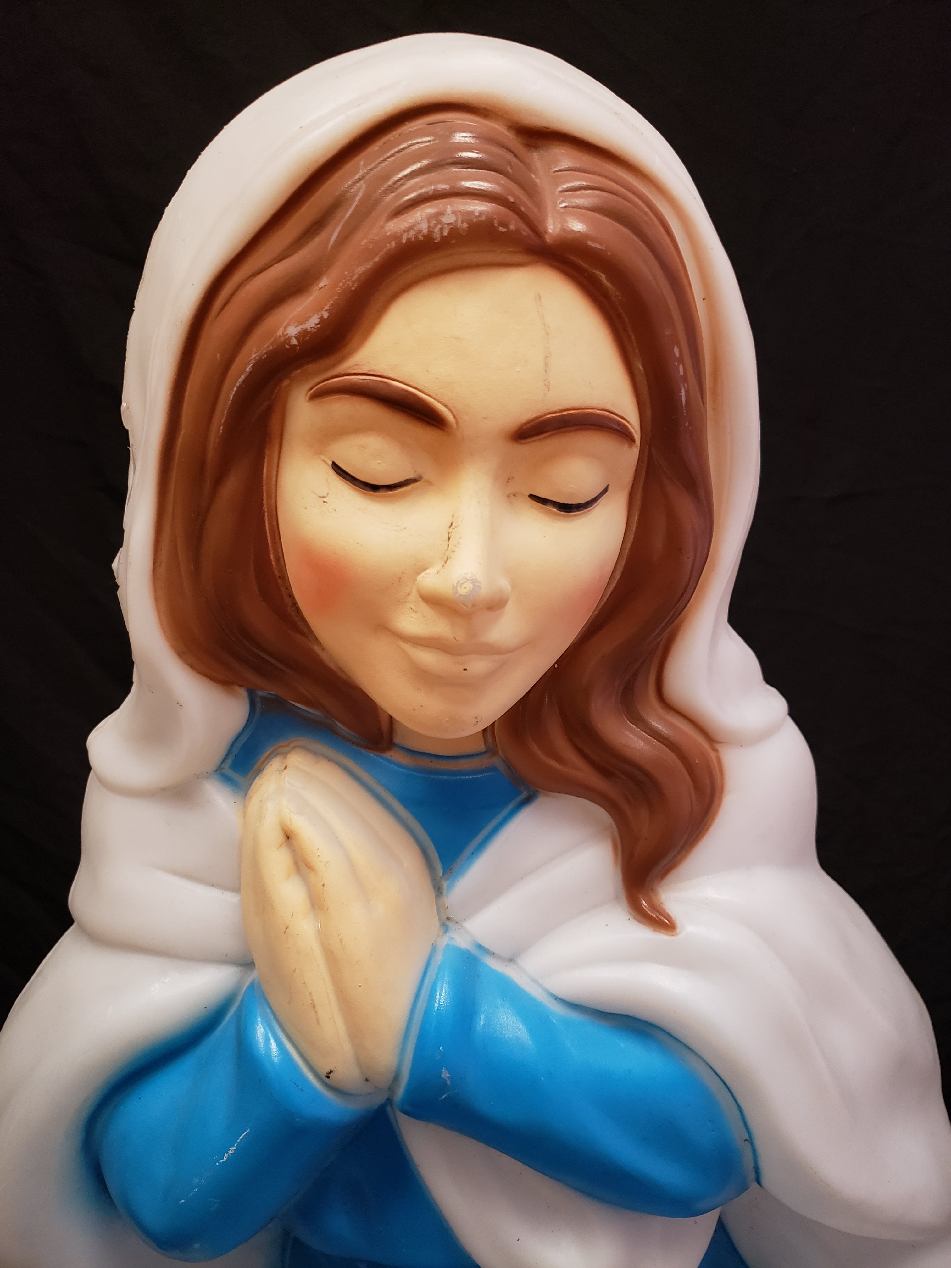Vintage Christmas Outdoor Blue Closed Eyes Mary Blow Mold 27" (lot 2266)