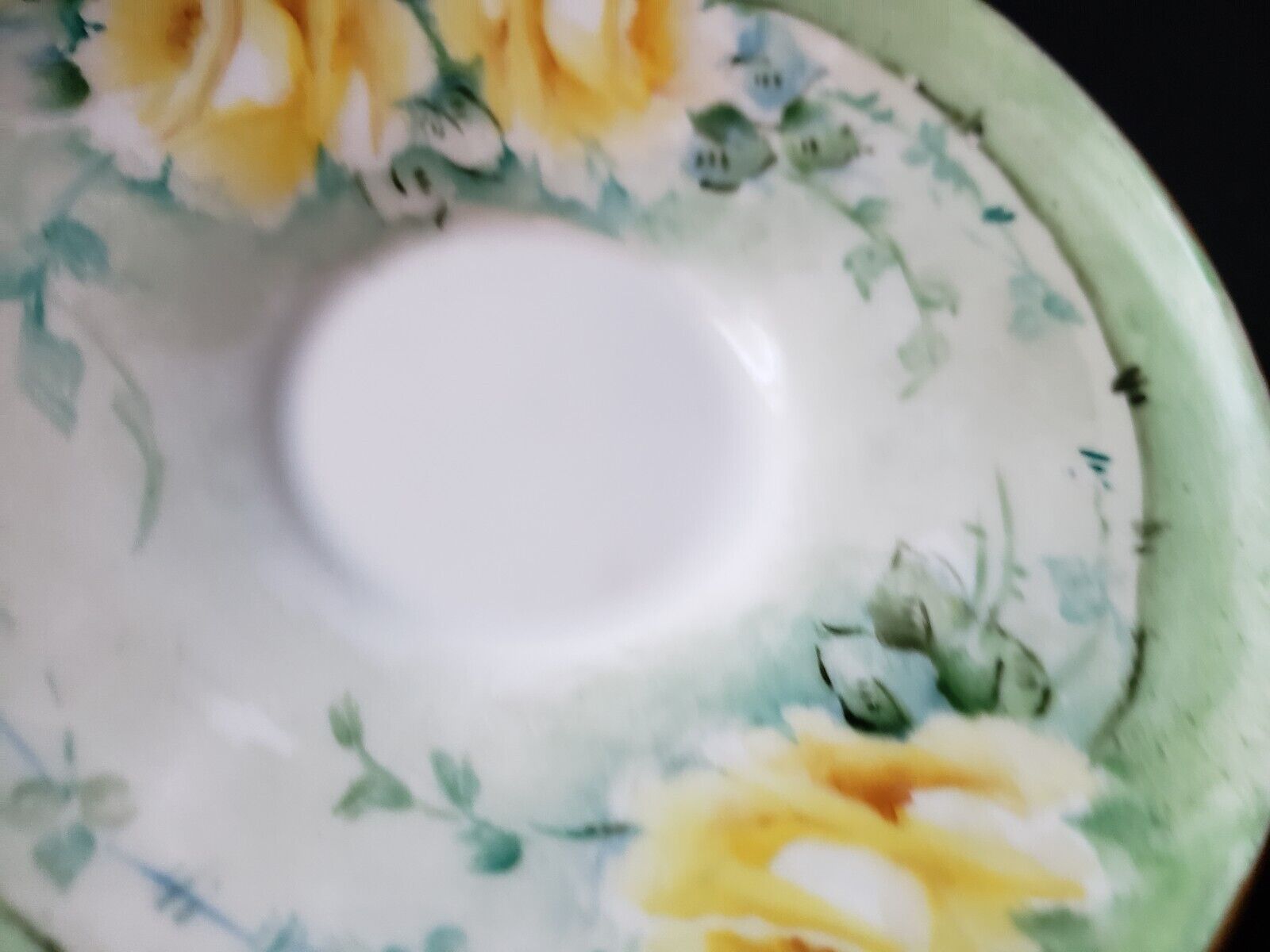1870-1945 Vintage KPM Germany Teacup & Saucer Yellow Rose Green Design (lot 653)