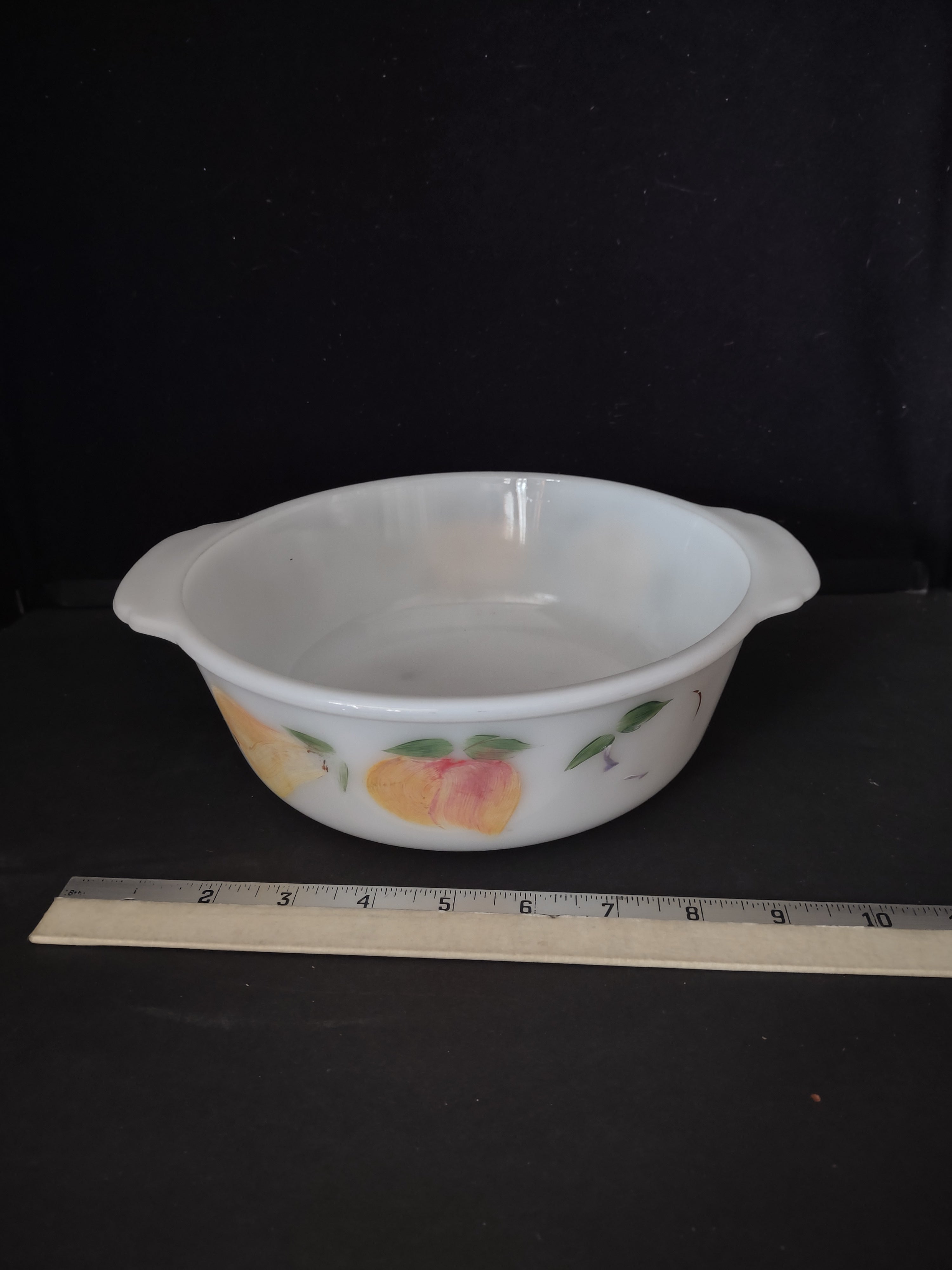 Vintage Fire King 2 Qt Casserole Dish Handpainted Gay Fad Peaches Grapes(Lot5321