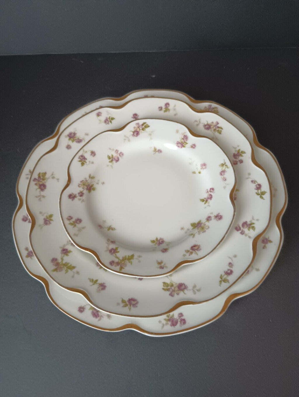 Haviland Limoges Set Dinner Salad Bread/Butter Gold Trim Roses Plate (lot 373