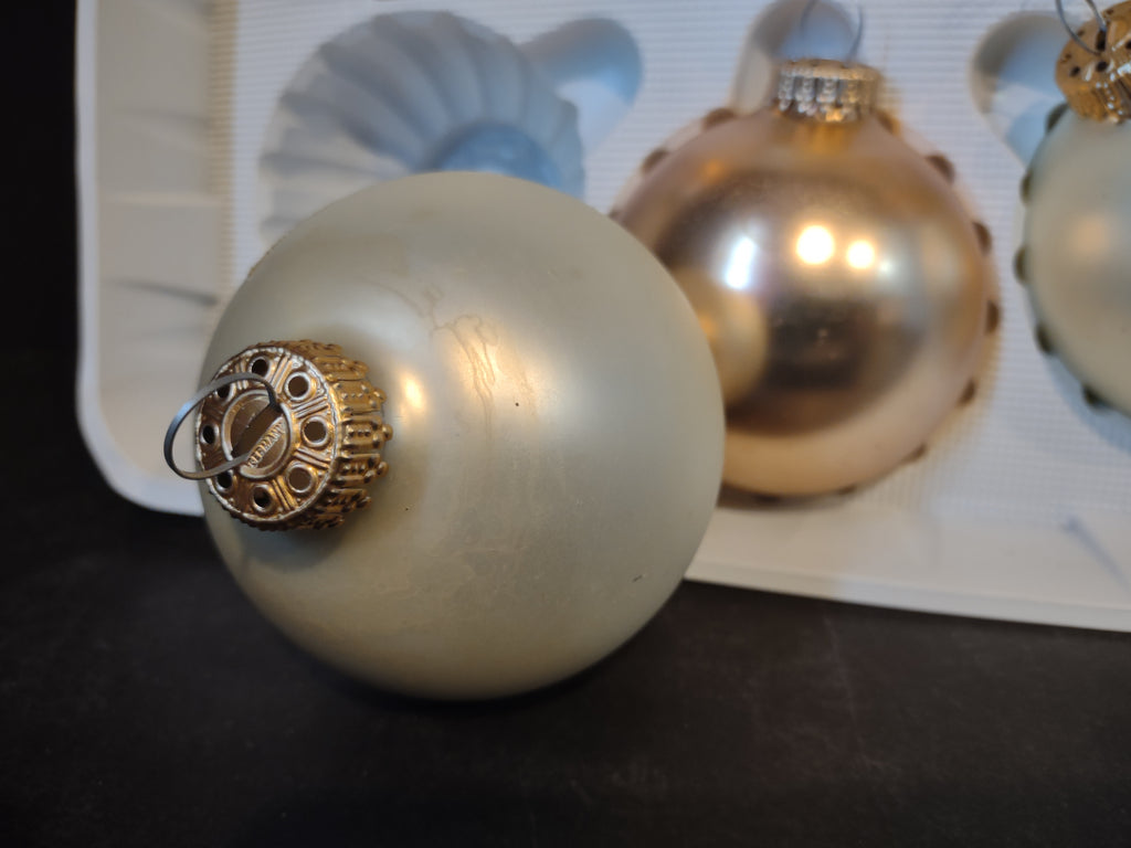 Vintage Christmas Set 6 Glass Ornaments Krebs 3" Butterfly Golden (lot 1434)