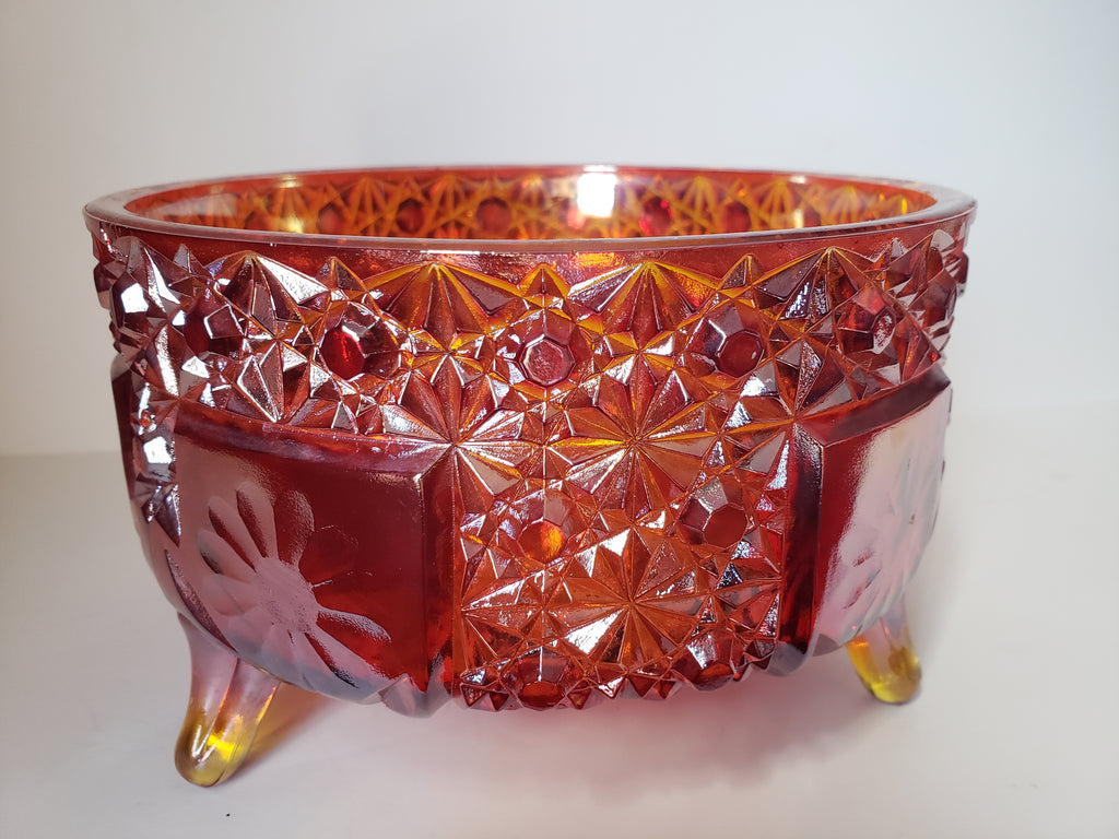 Vintage Marigold Iridescent Footed Bowl Carnival Glass (lot 2216)
