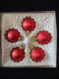 Vintage Christmas Glass Red Ornaments Made In Germany Set Of 5 (Lot 4647)