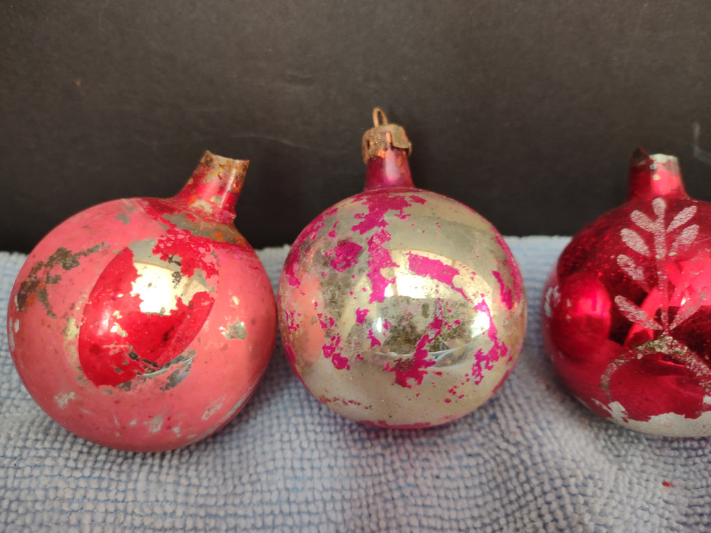 Vintage Christmas Ornament Bulb x 6 Shiny Brite 1-3/4" IMPERFECT (lot 3456)