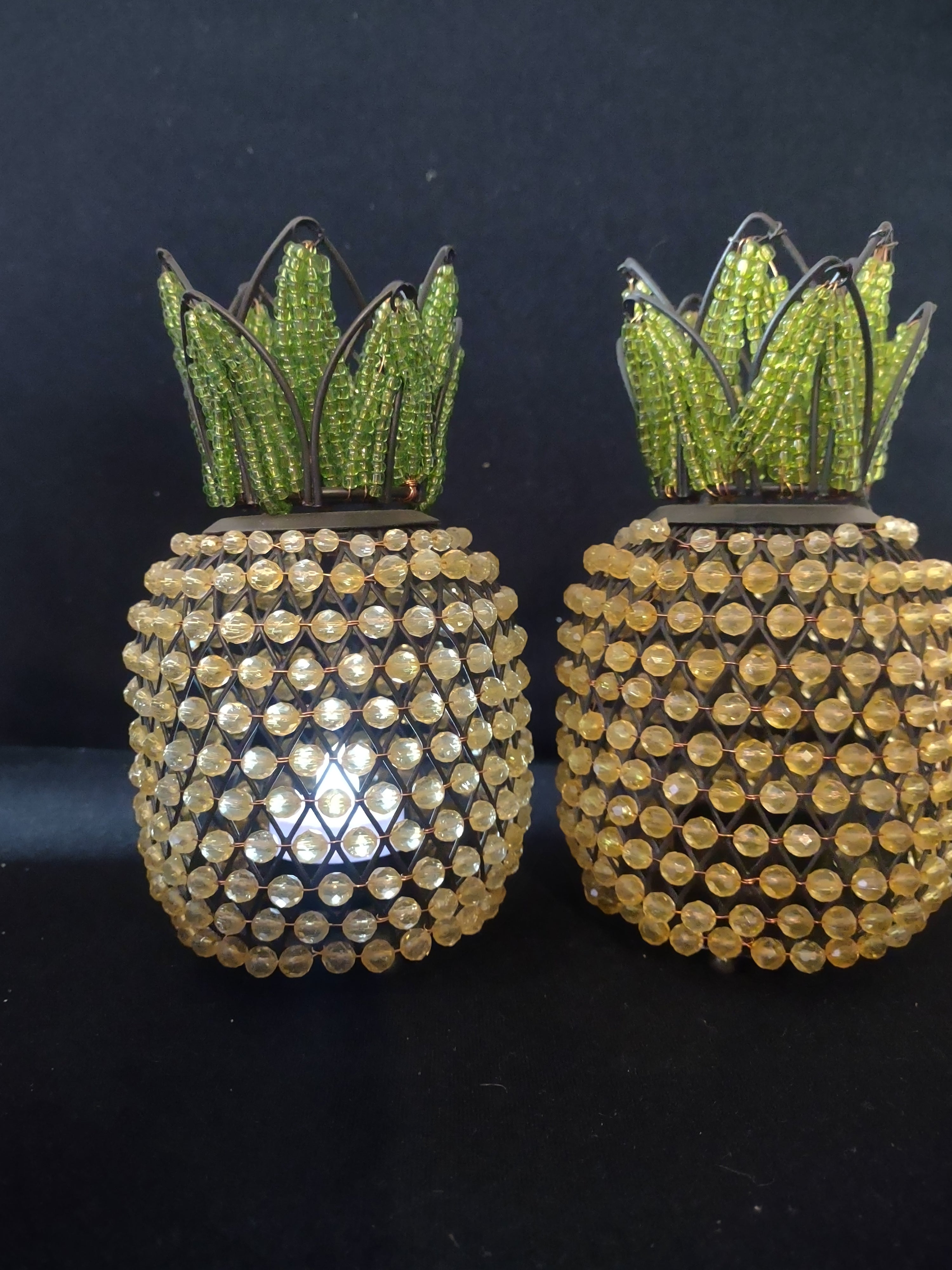 Beaded Pineapple Tea Light Holders Set Of 2 Candle NOT Included (Lot 4573)