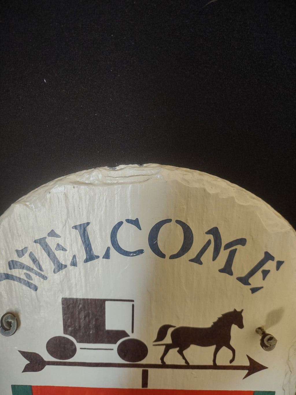 Vintage Slate Stone Painted Welcome Horse with Buggy Sign 13" x 8" (lot 2684c)