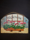 Vintage Slate Stone Painted Flower Bed Welcome Sign 14" x 10" (lot 2685)
