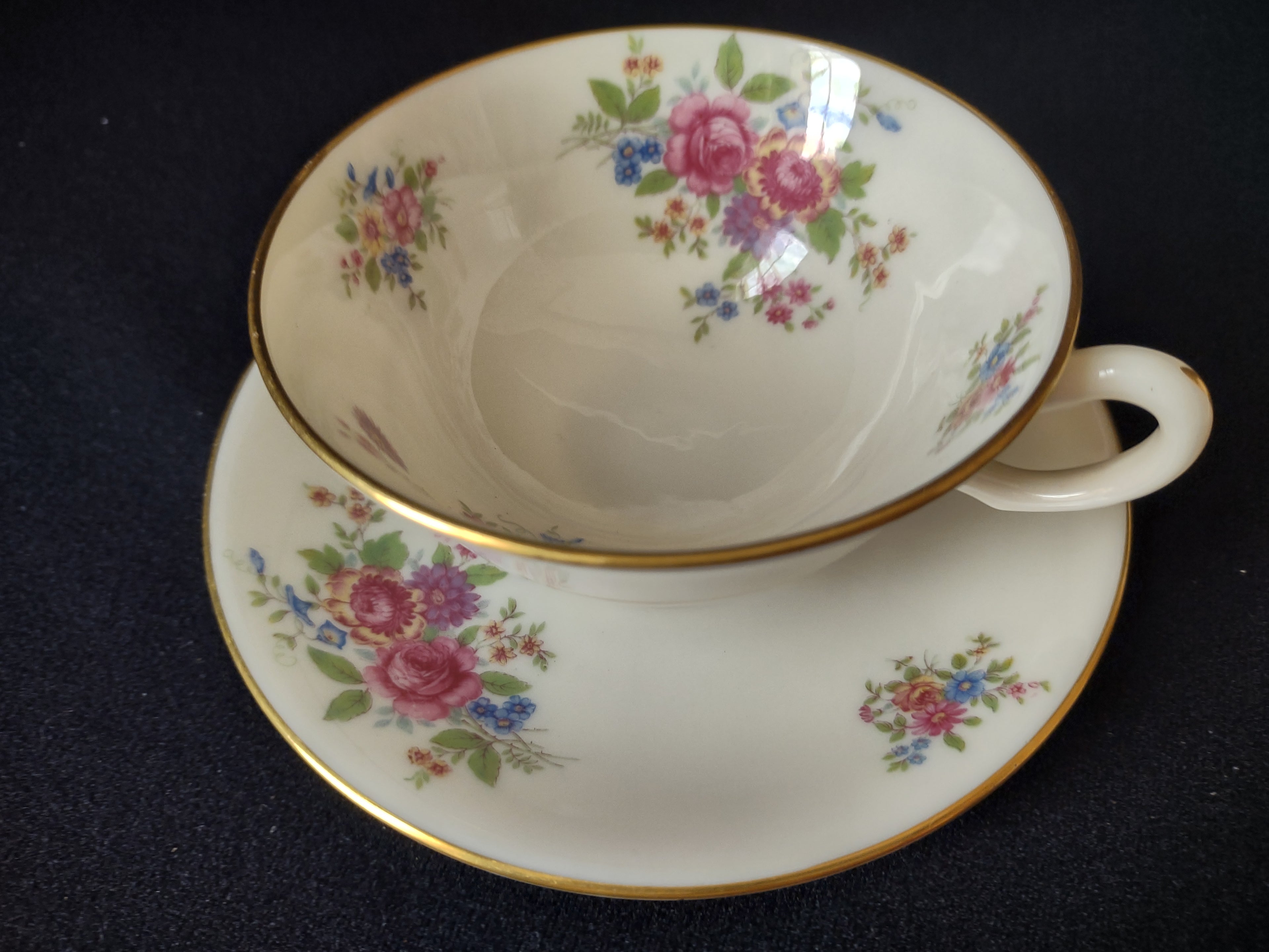 Vintage Lenox L-347 Tea Cup with Saucer Gold Trim Roses (lot 1815)