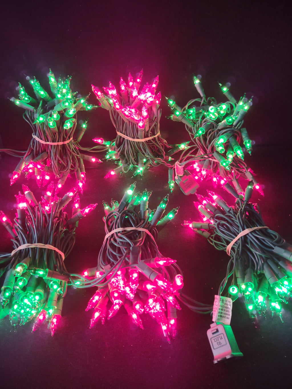 Set of 2 Strings Vintage Christmas 150 Mini Lights Each Green Red (lot 3302)