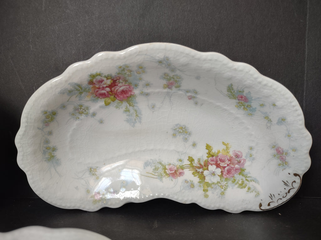Vintage England Bone Side Salad Dish x 3 Roses Cottage Style CRAZING (lot 5667)