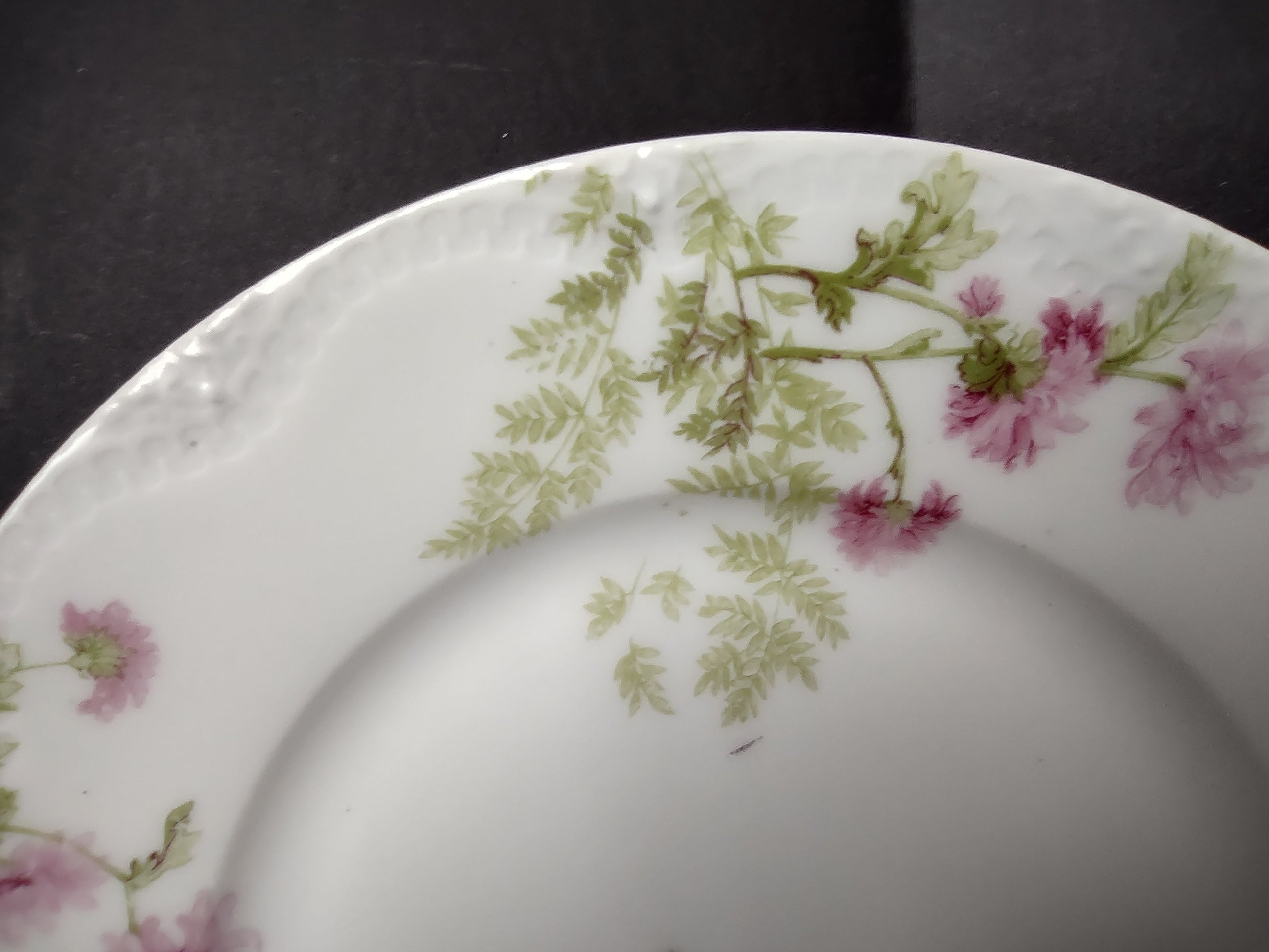 Haviland France Limoges Dessert/Salad Plate Pink Flower Fern (lot 975)