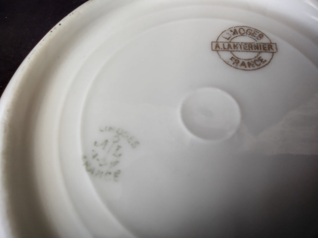 A L Limoges French Cottage Shabby Chic Blue Flower Cranberry Bowl 5"(lot 1097)