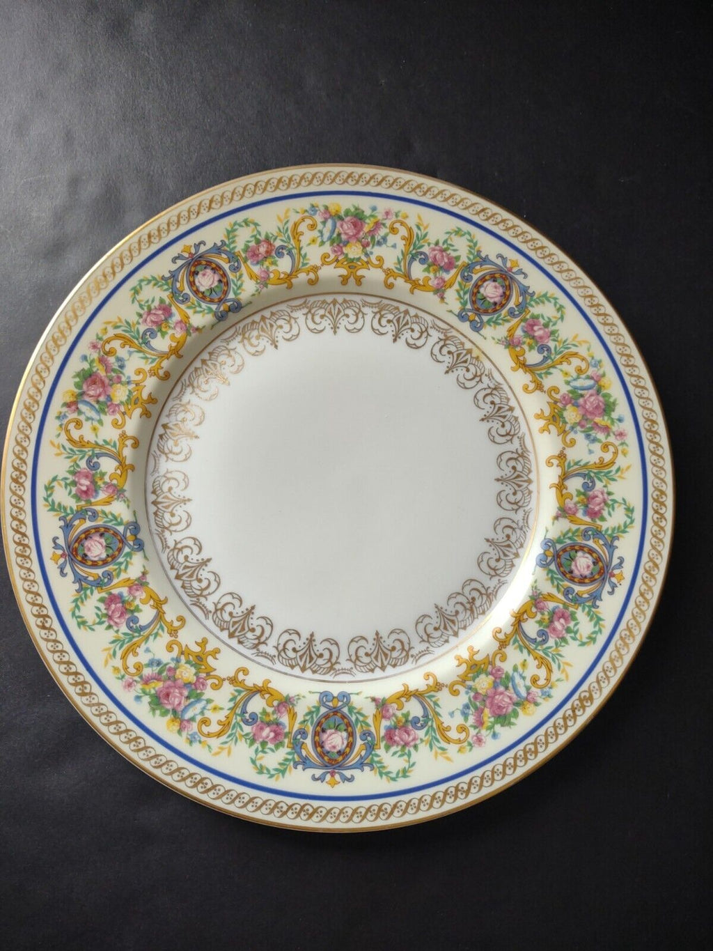 Ahrenfeldt Limoges Gold Trim Ornate Design Blue Dinner Plate 10-7/8" (lot 641)