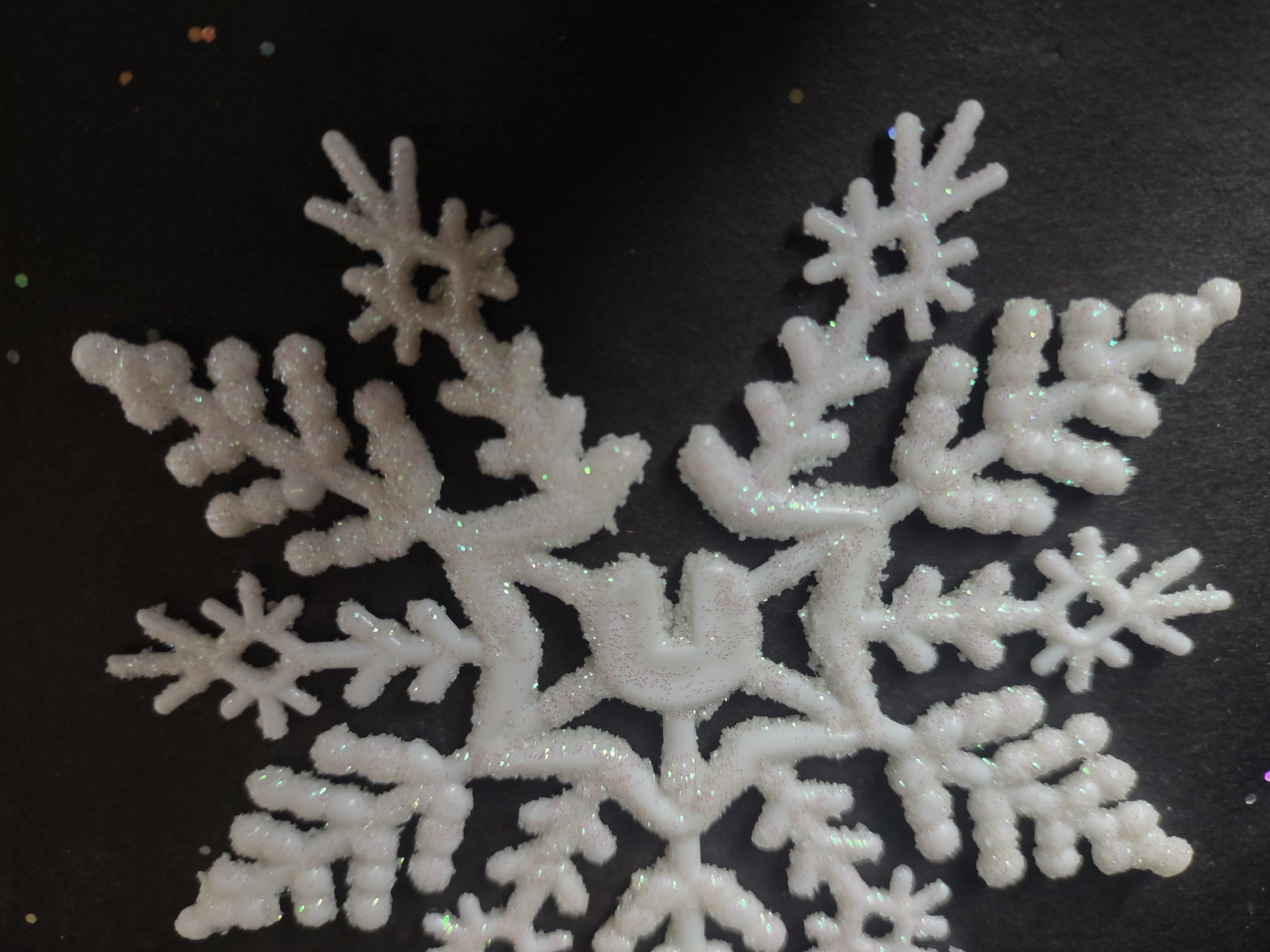 Christmas Snowflake x 18 Ornament TOPPER White Glitter 3-1/2" (lot 3352)