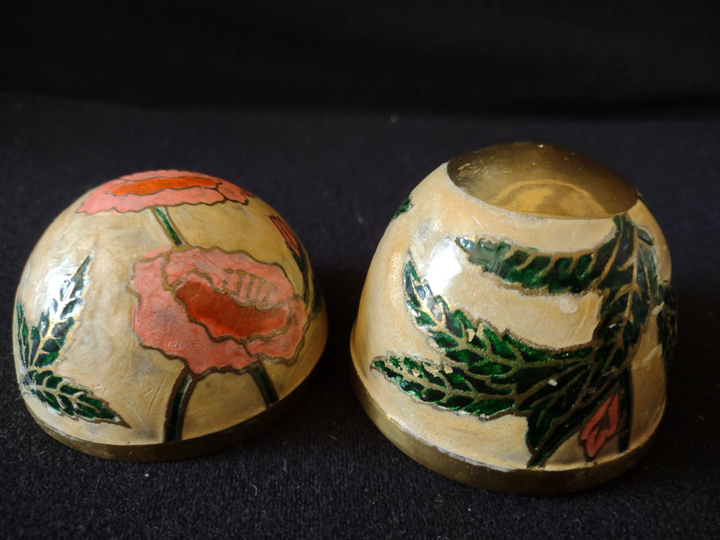 Vintage Enameled Brass Easter Egg Brass Stand Flowers Made in India (Lot 5063)