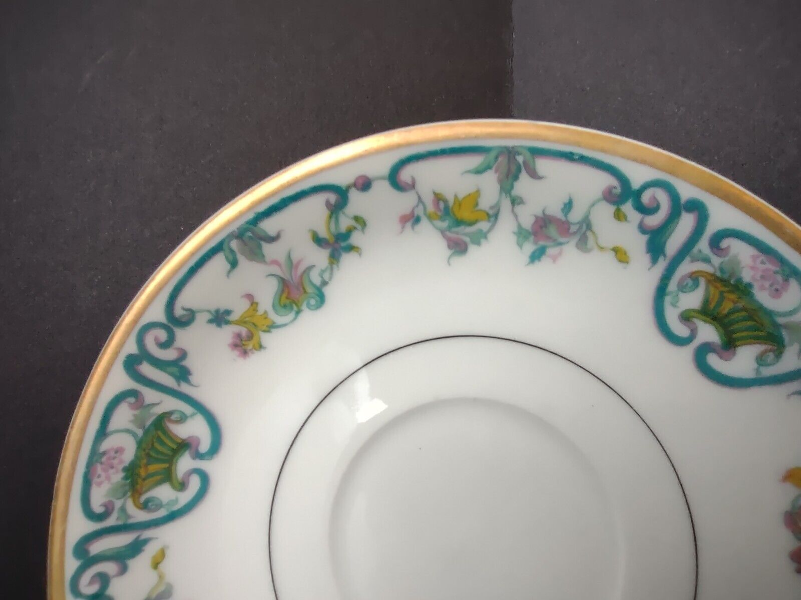 Haviland Limoges Blue Cream Yellow Flower Gold Trim Saucer (lot 728)