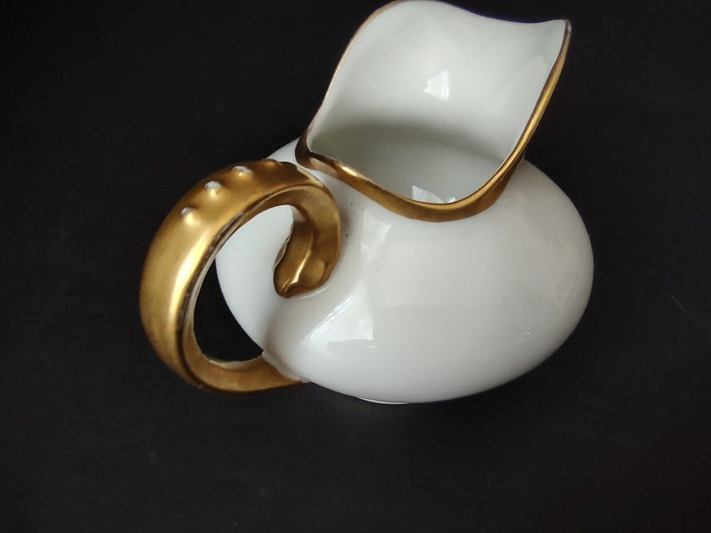 M. Redon France Limoges Heavy Thick Gold Trim Creamer Pitcher 3" tall (lot 713)