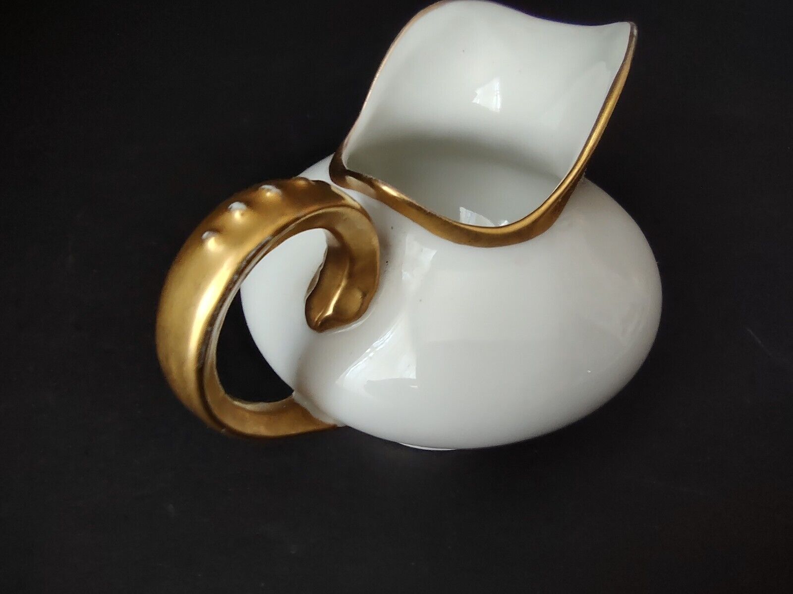 M. Redon France Limoges Heavy Thick Gold Trim Creamer Pitcher 3" tall (lot 713)