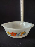 Vintage Glasbake 2 Qt Casserole Orange Bluebell Wildflowers (Lot 5133)