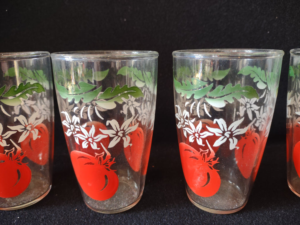 Vintage MCM Bartlett Collins Tomato Pitcher Drinking Glass x 6 (lot 5168)