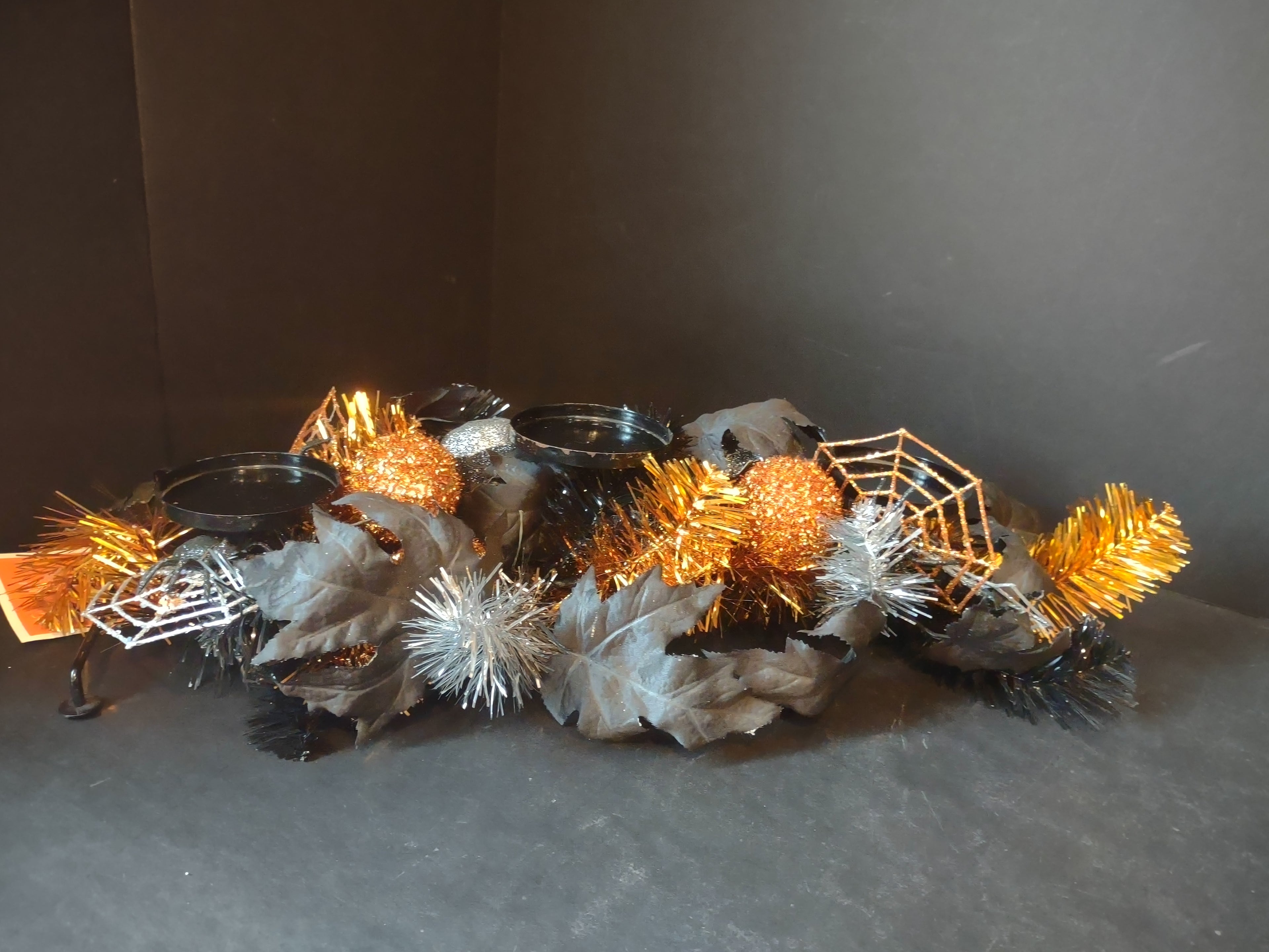 Halloween Black Orange Centerpiece Sandra Lee Candleholder 20" (lot 2996j)