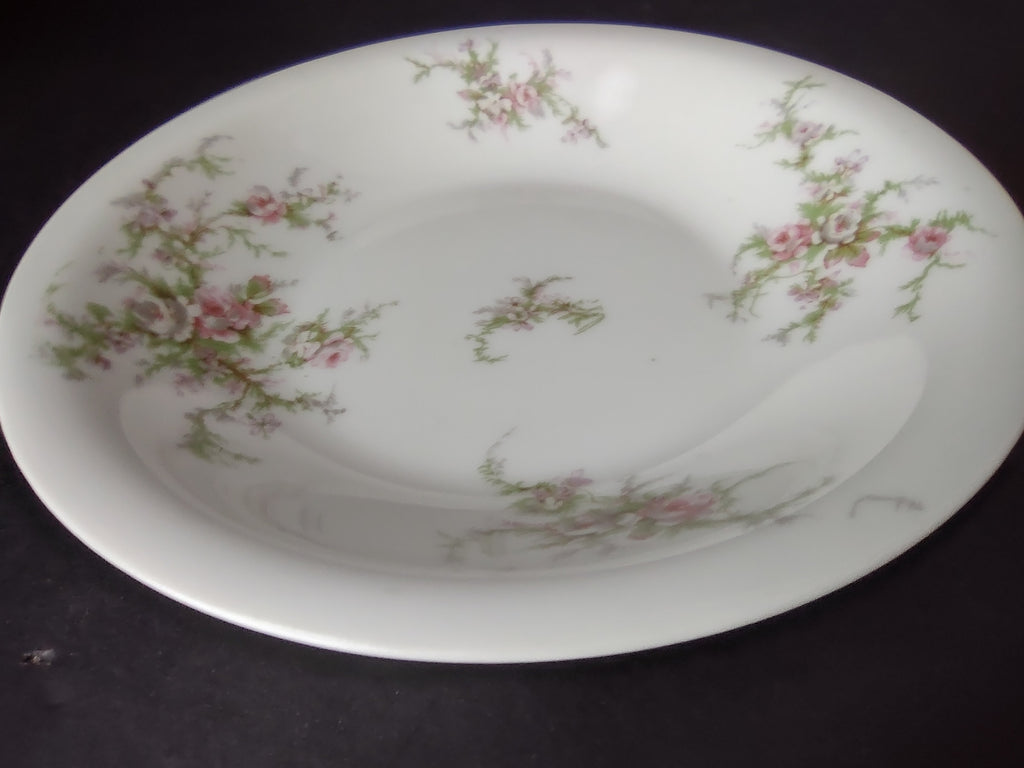 Haviland Limoges Cream SoupBowl Plate Pink White Cabbage Rose Moss (lot 906)