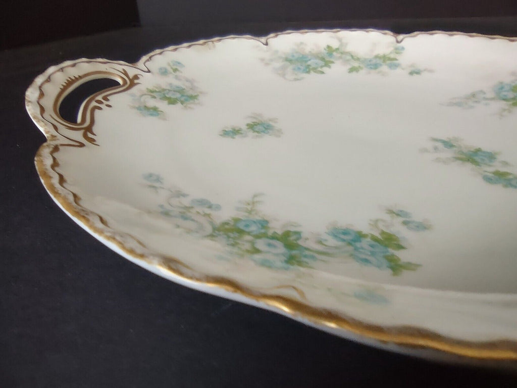 Vintage Haviland Limoges France Cake Serving Plate Blue Rose Gold Trim (lot 503)