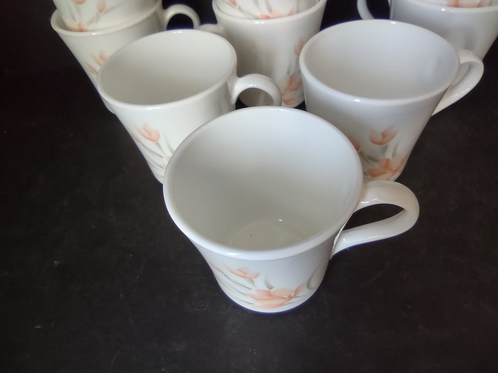Corelle Peach Floral Tea Coffee Cup Mug x 9 (lot 2966c)