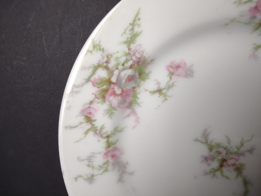 Haviland Limoges Bread/Butter Plate Pink White Cabbage Rose Moss (lot 905)