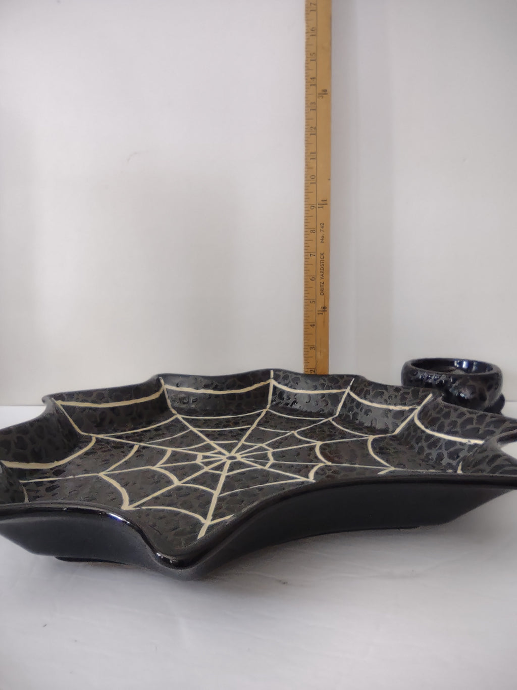 Halloween Spider Web Shaped Chip N Dip Black Serving Tray 16" (Lot 3027t)